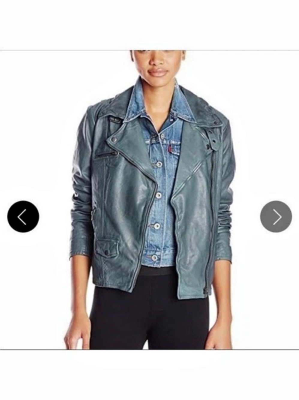 Lucky Brand Classic Leather Moto Jacket Green Small